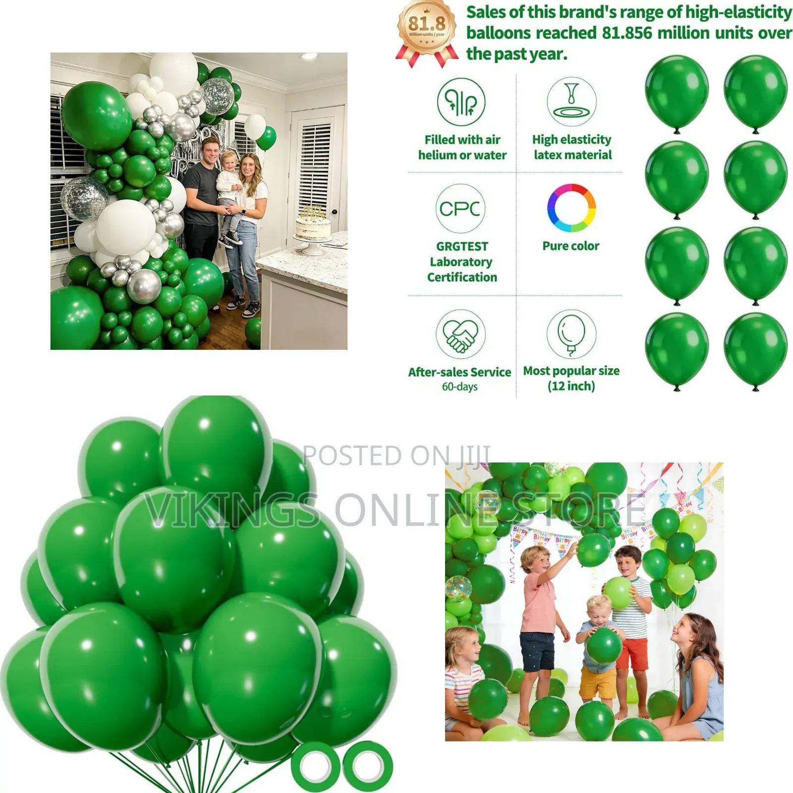 100 PCS Dark Green Balloons Latex Party Balloons 12 Inch Round Helium