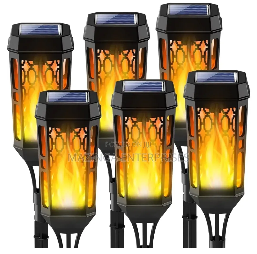 6pcs Solar Torch Lights Flickering Flame Fr Outdoor Pathway Patio Yard