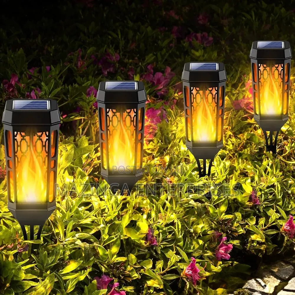 6pcs Solar Torch Lights Flickering Flame Fr Outdoor Pathway Patio Yard