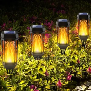 6pcs Solar Torch Lights Flickering Flame Fr Outdoor Pathway Patio Yard
