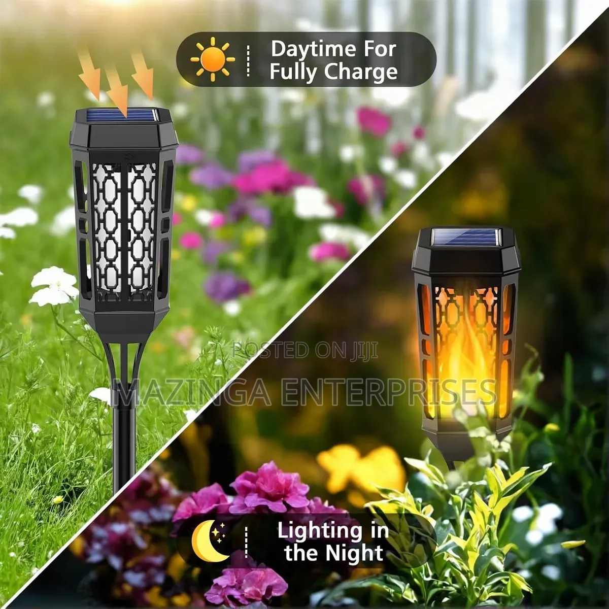 6pcs Solar Torch Lights Flickering Flame Fr Outdoor Pathway Patio Yard