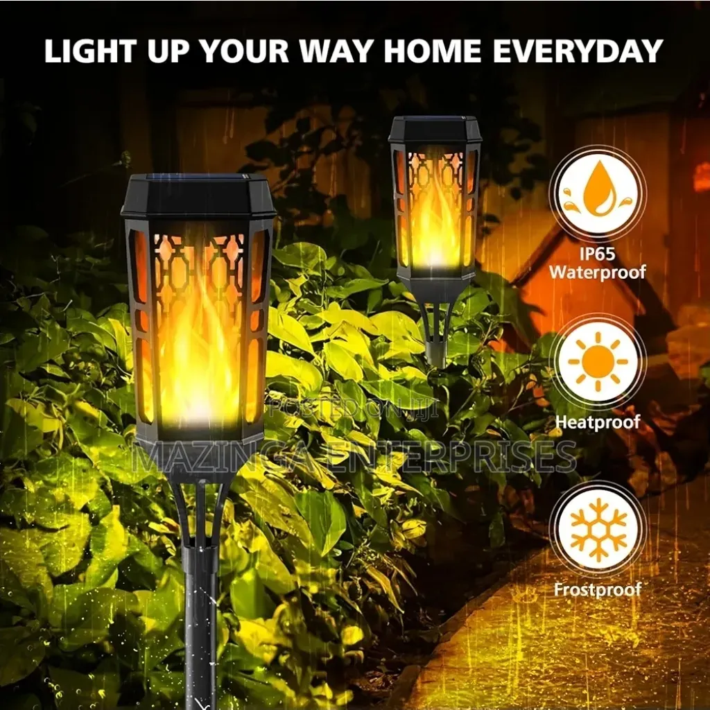 6pcs Solar Torch Lights Flickering Flame Fr Outdoor Pathway Patio Yard