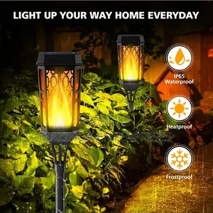 6pcs Solar Torch Lights Flickering Flame Fr Outdoor Pathway Patio Yard