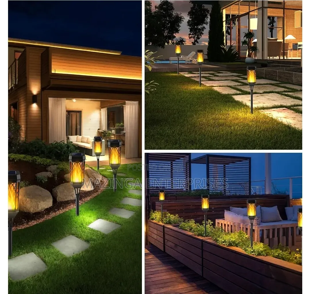 6pcs Solar Torch Lights Flickering Flame Fr Outdoor Pathway Patio Yard