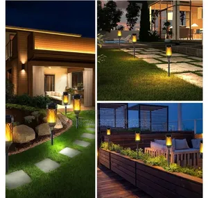 6pcs Solar Torch Lights Flickering Flame Fr Outdoor Pathway Patio Yard