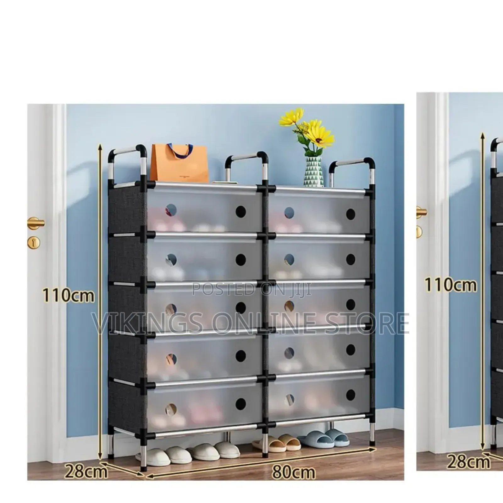 A 12-Tier Double-Column Dustproof Shoe Storage Rack With Translucent