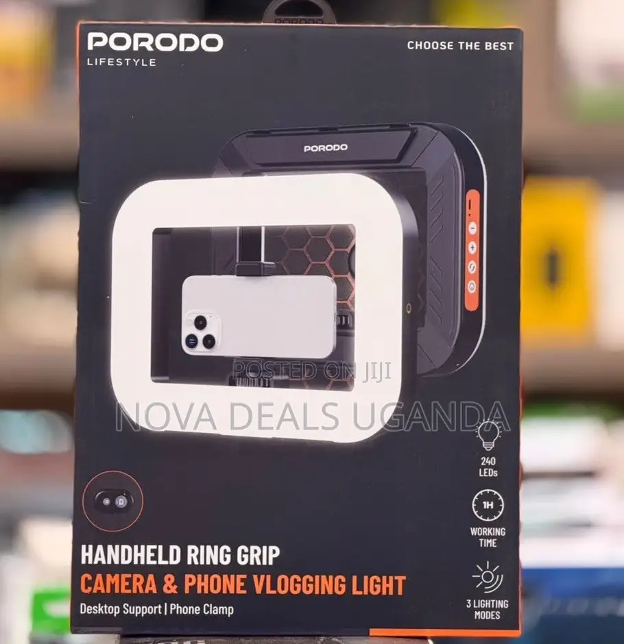 Porodo Handheld Ring Grip, Camera and Vlogging With Tripod Stand