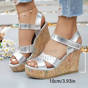 Strappy Cork Wedge Shoe With Colorful Speckless