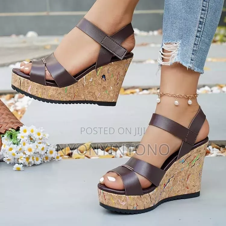 Strappy Cork Wedge Shoe With Colorful Speckless