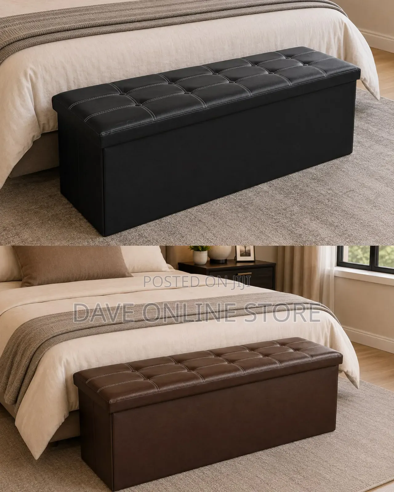 Faux Leather Tufted Folding Storage Bench