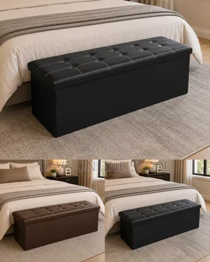 Faux Leather Tufted Folding Storage Bench