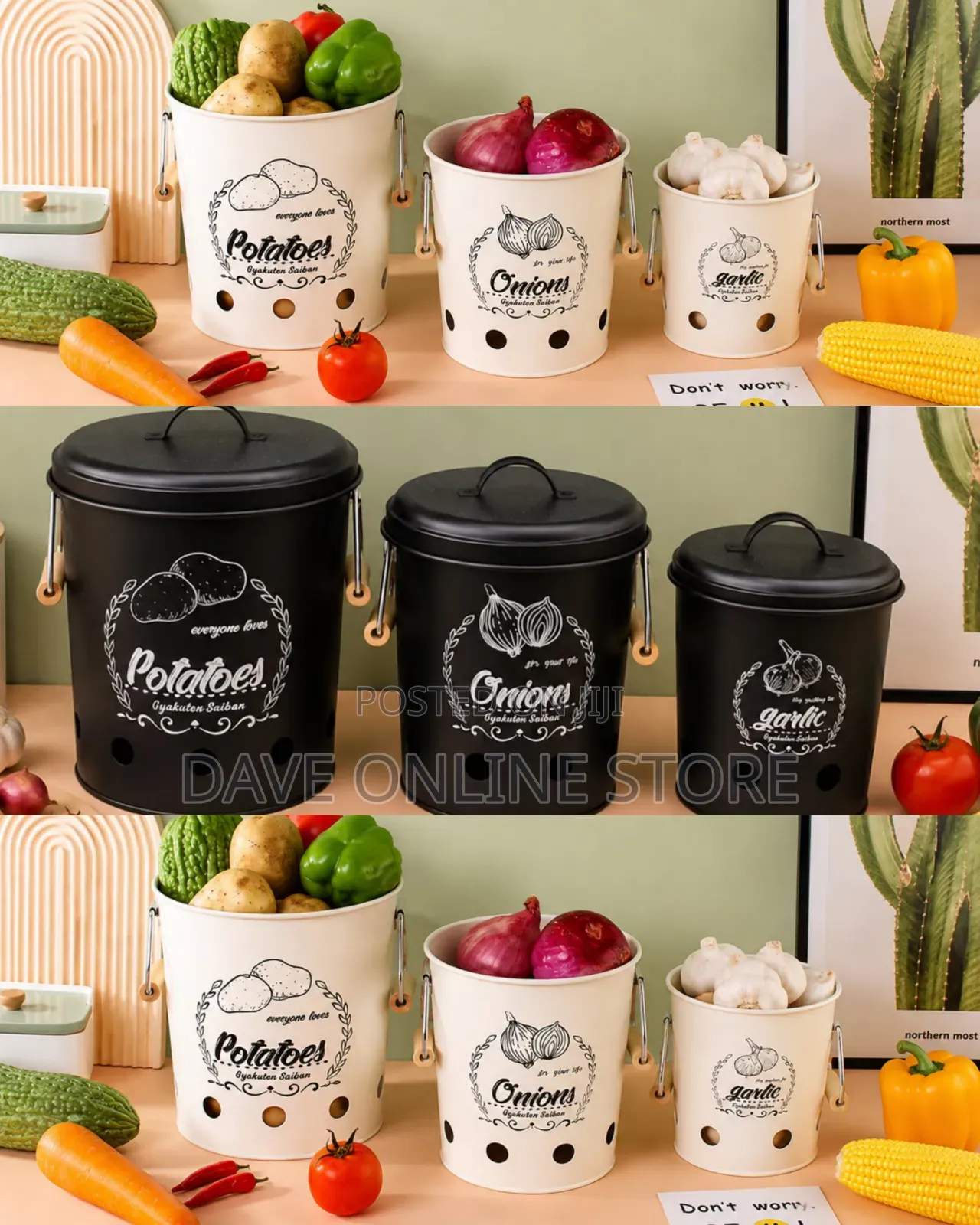 Set of Farmhouse-Style Kitchen Vegetable Canisters