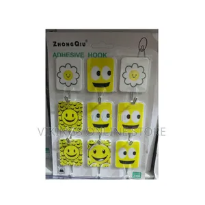 Pack of Self-Adhesive Wall Hooks Yellow Smiley Faces and White Flower