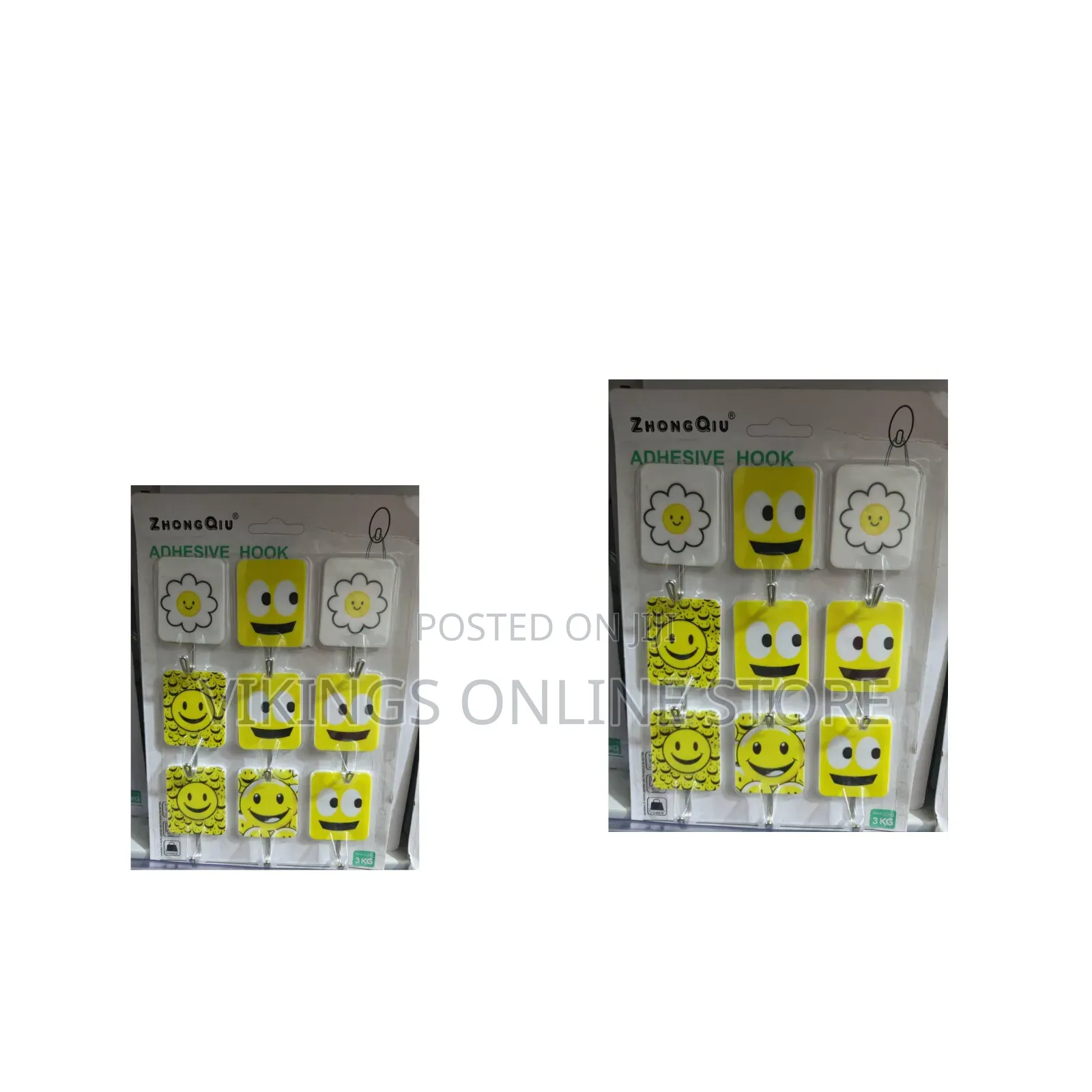 Pack of Self-Adhesive Wall Hooks Yellow Smiley Faces and White Flower