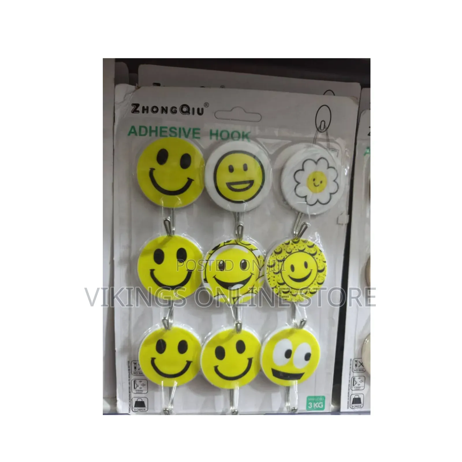 Set of Nine Self-Adhesive Smiley Face Wall Hooks