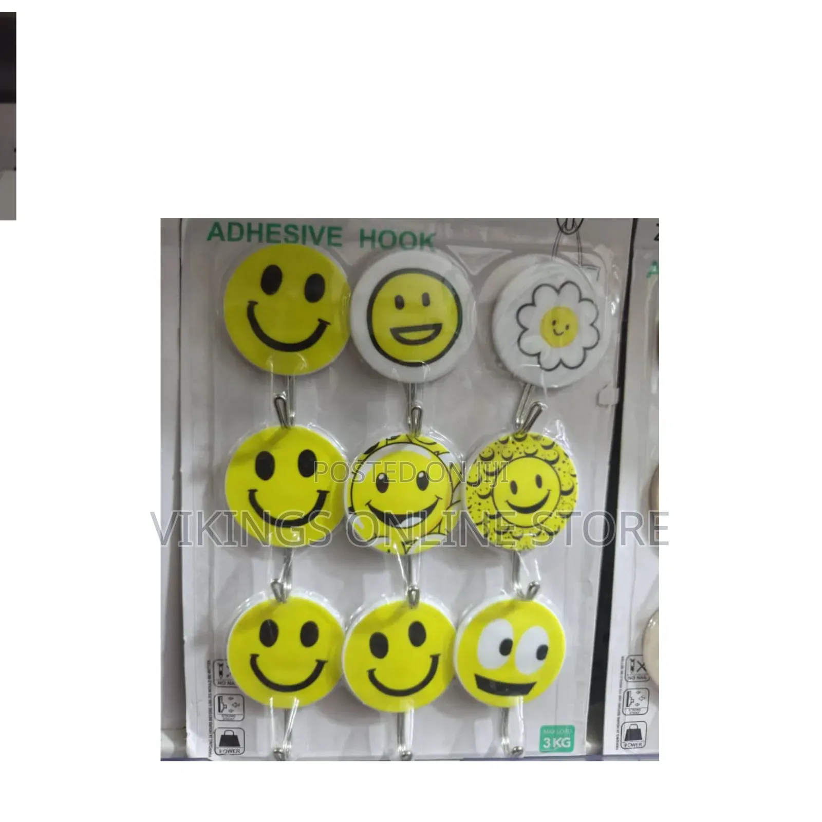 Set of Nine Self-Adhesive Smiley Face Wall Hooks