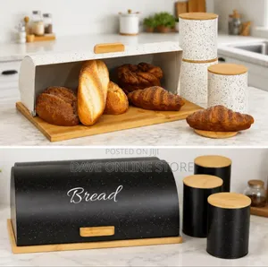 Modern Roll-Top Bread Bin and Three Matching Storage Canisters