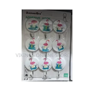 Packs of Adhesive Wall Hooks Featuring Decorative Flamingo Designs