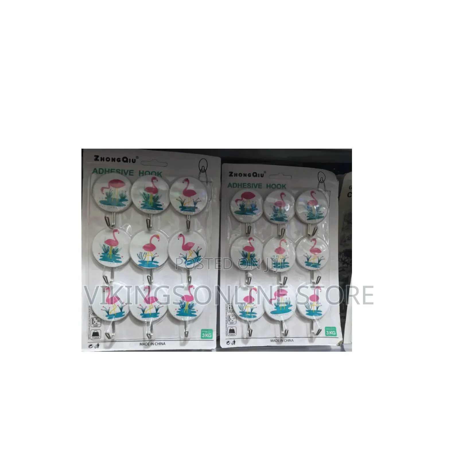 Packs of Adhesive Wall Hooks Featuring Decorative Flamingo Designs