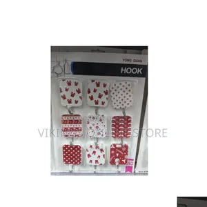 Pack of Nine Decorative Red-and-White Holiday-Themed Wall Hooks
