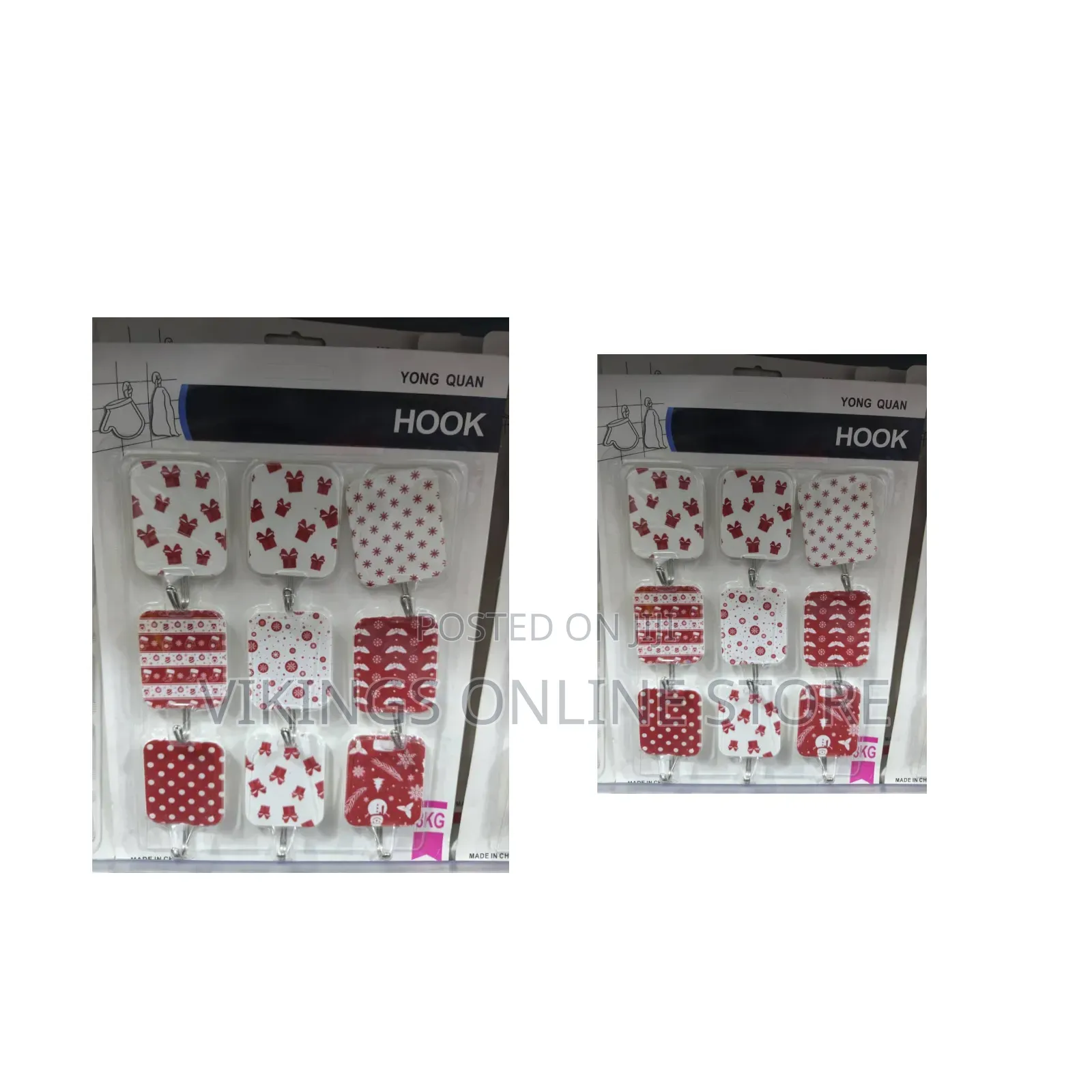 Pack of Nine Decorative Red-and-White Holiday-Themed Wall Hooks