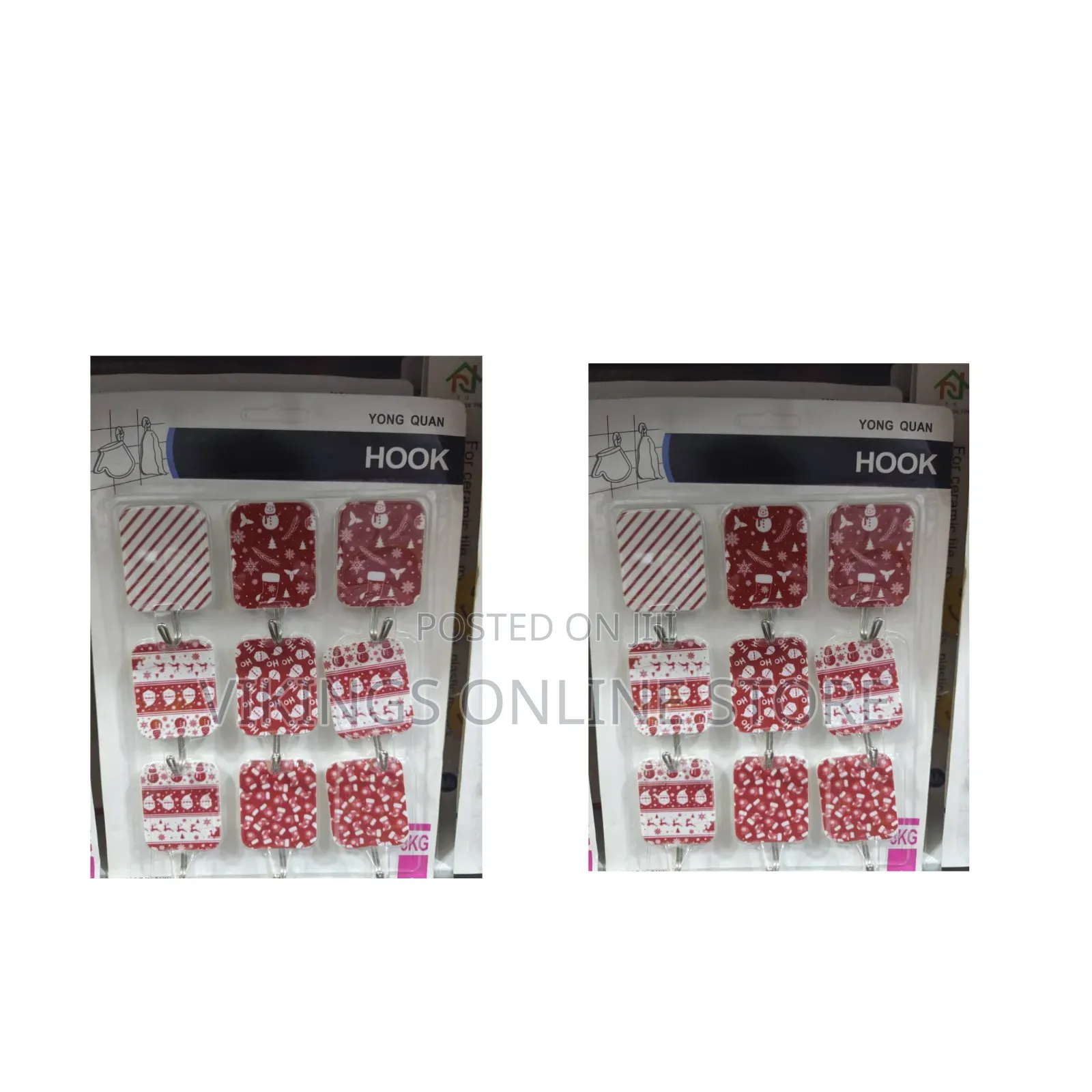 Pack of Nine Decorative Christmas-Themed Self-Adhesive Wall Hooks