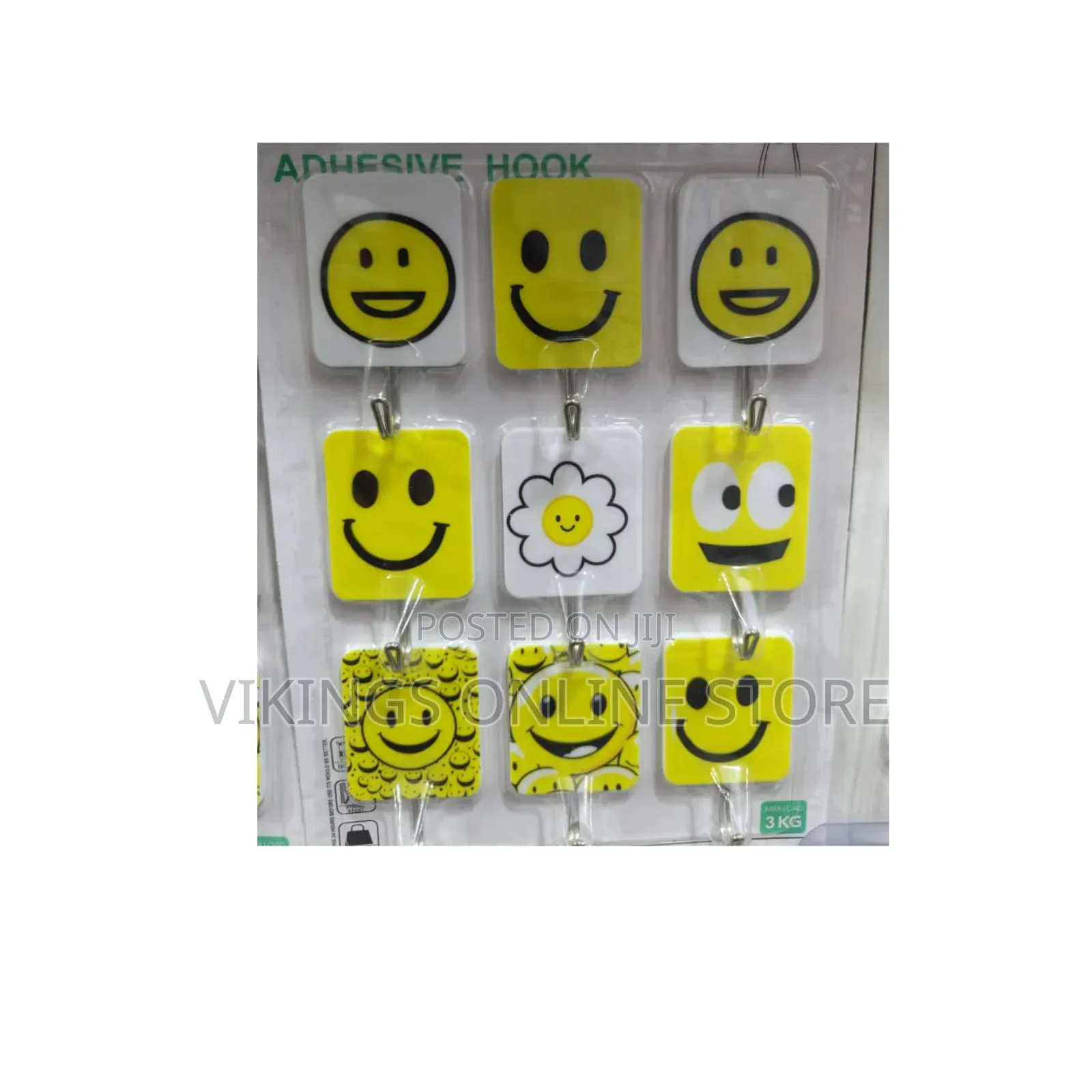 Pack of Self-Adhesive Wall Hooks Cheerful Emoji and Smiley Face Design