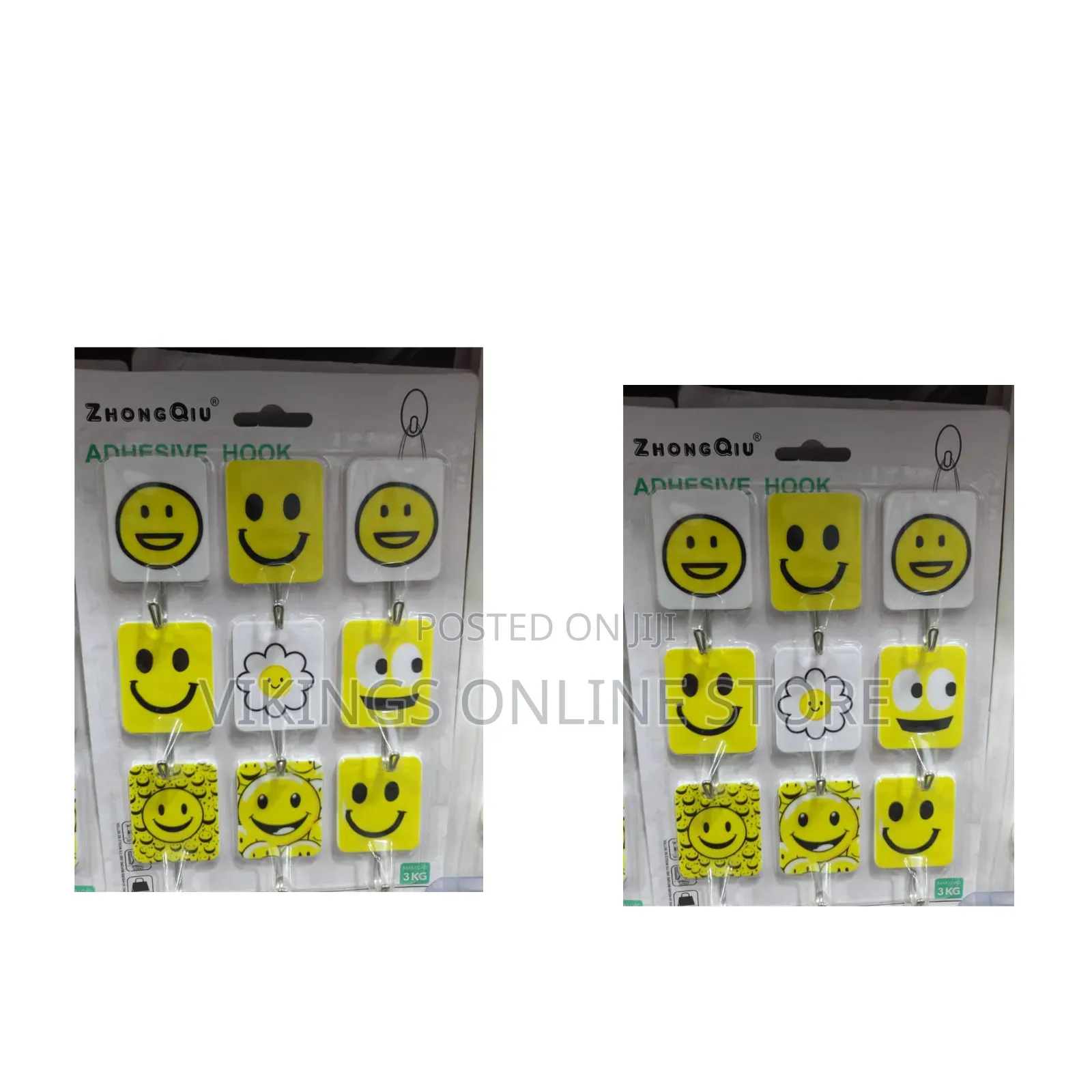 Pack of Self-Adhesive Wall Hooks Cheerful Emoji and Smiley Face Design