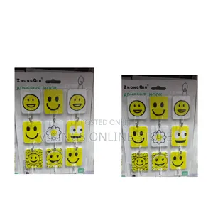 Pack of Self-Adhesive Wall Hooks Cheerful Emoji and Smiley Face Design