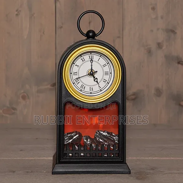 LED Fireplace Lantern With Clock 25cm