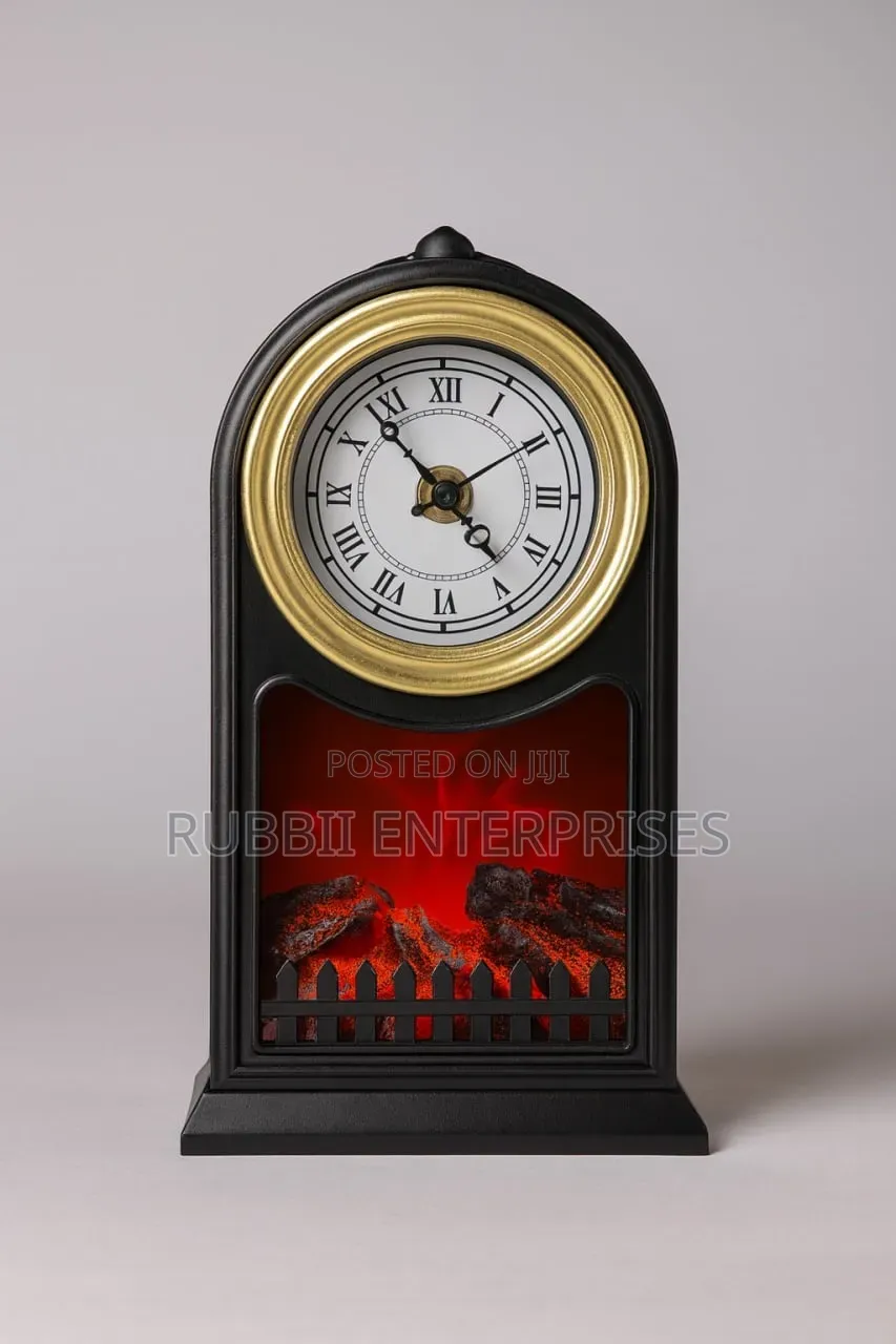 LED Fireplace Lantern With Clock 25cm