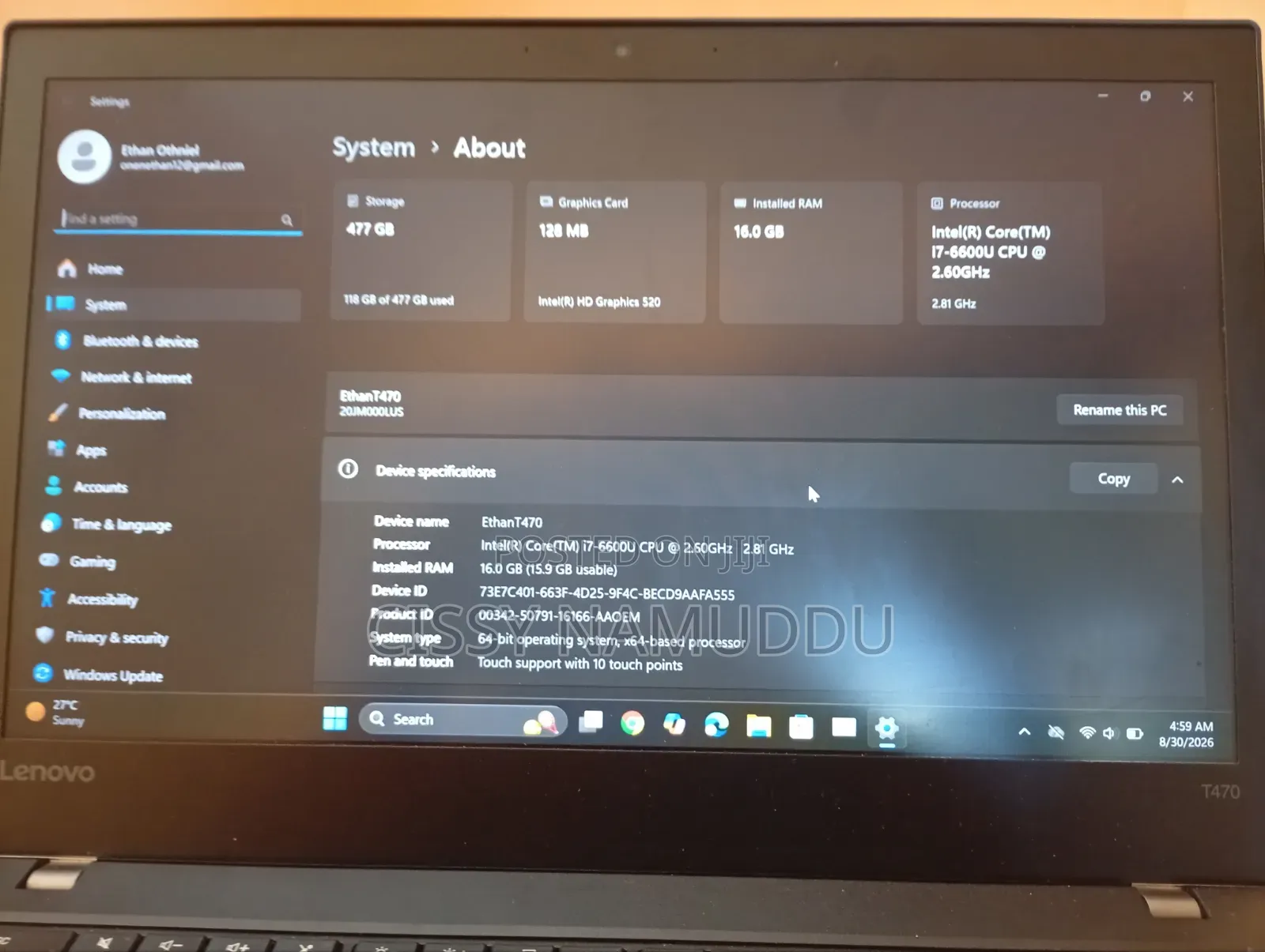 Laptop Lenovo ThinkPad T470s 16GB Intel Core i7 HDD 512GB