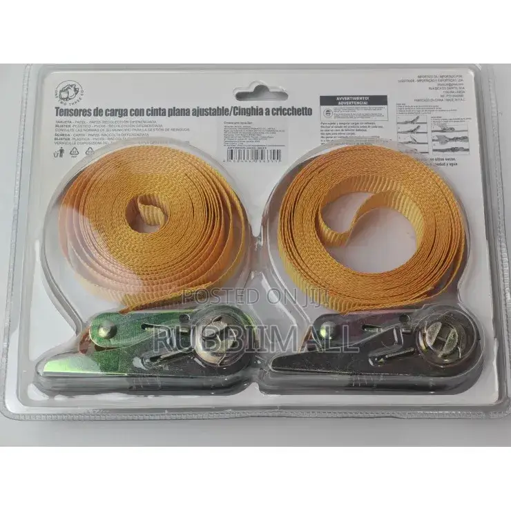 2-Piece Set of Orange 5m X 25mm Load Tensioners 250Kg