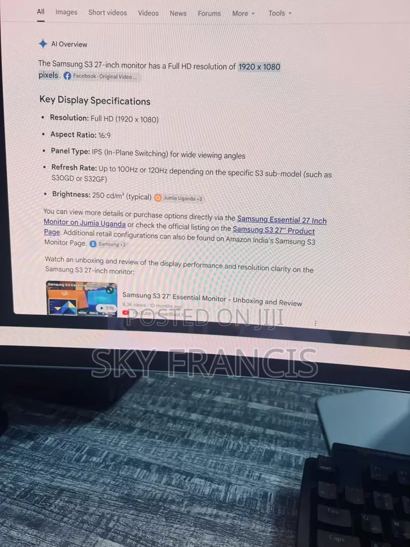 Samsung Monitor Inches 27 Ips (1920x1080)