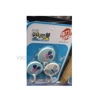 Self-Adhesive Wall Hooks, a Butterfly Pattern on Round Plastic Faces