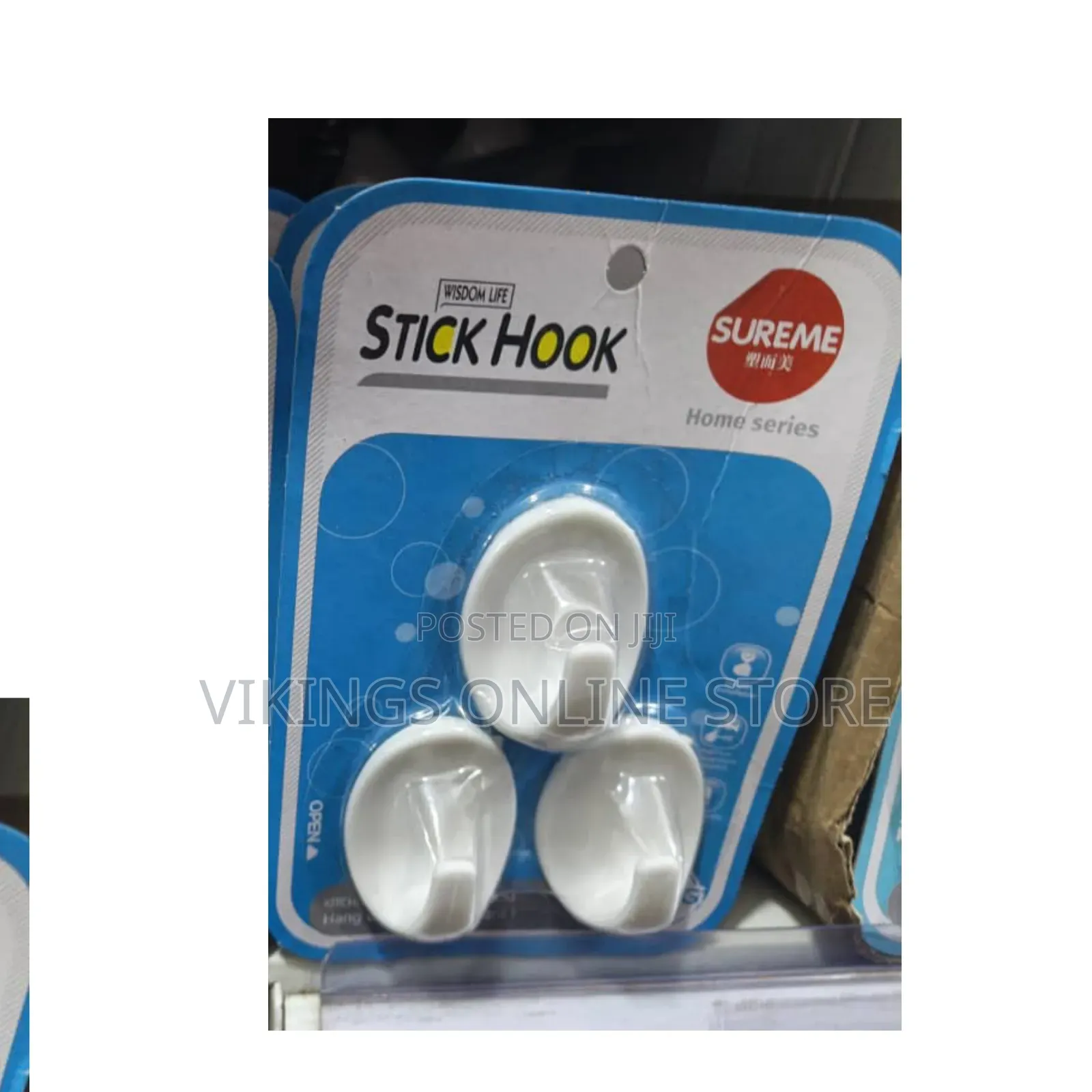 Three White Plastic Self-Adhesive Wall Hooks