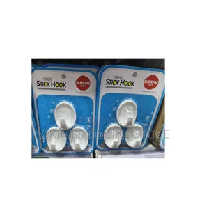 Three White Plastic Self-Adhesive Wall Hooks