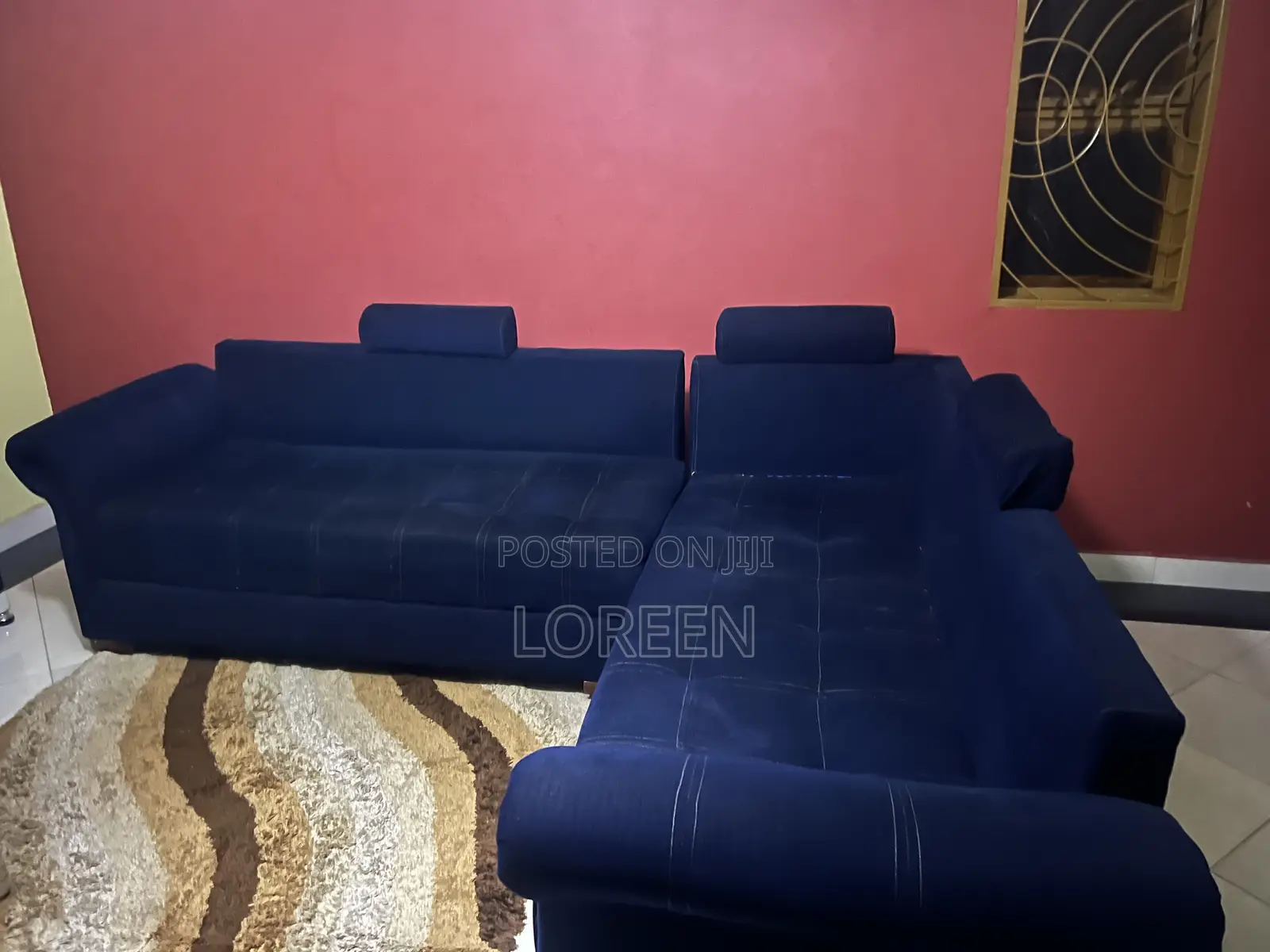 Blue 7 Seater L Couch,
