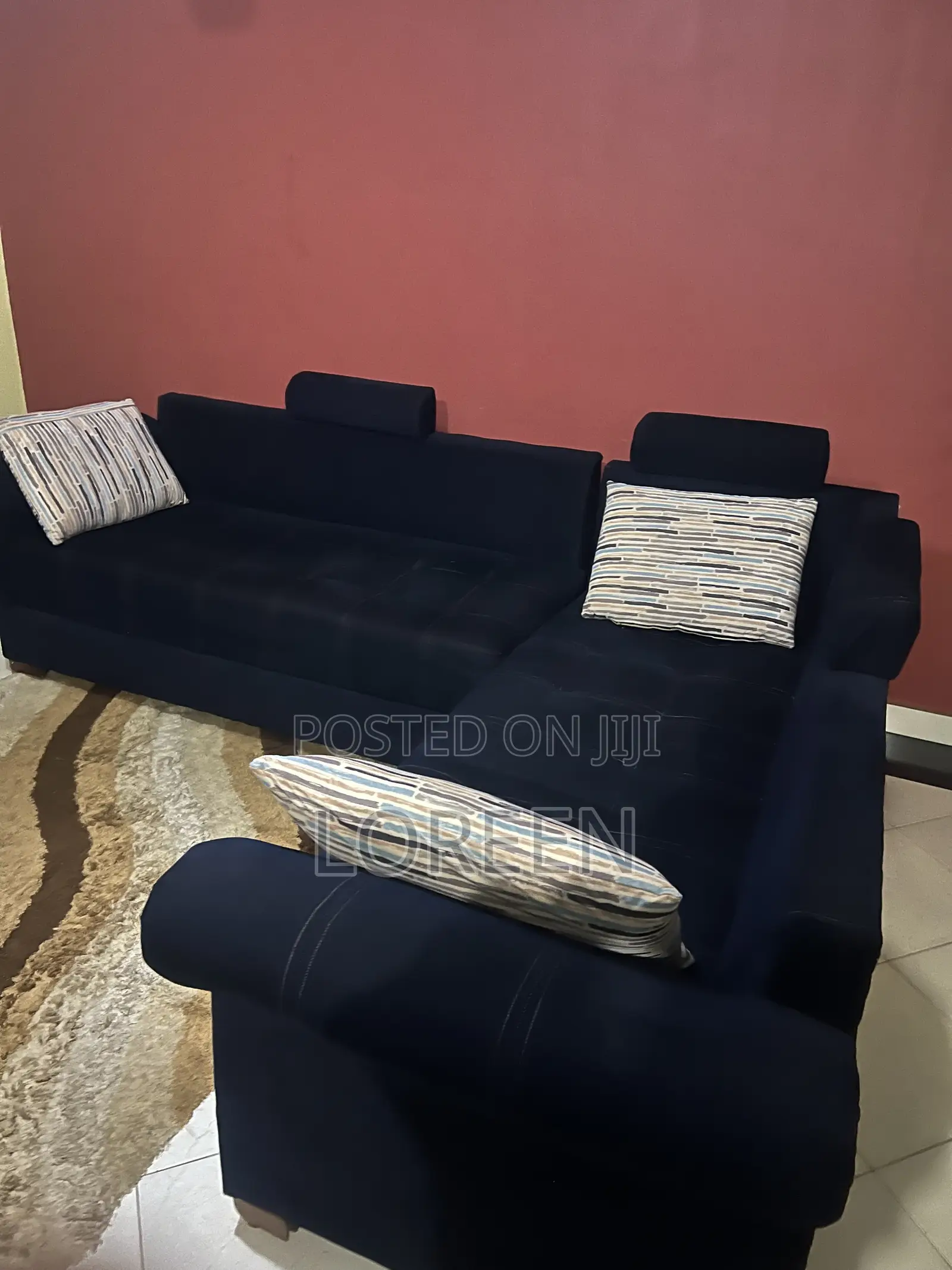Blue 7 Seater L Couch,