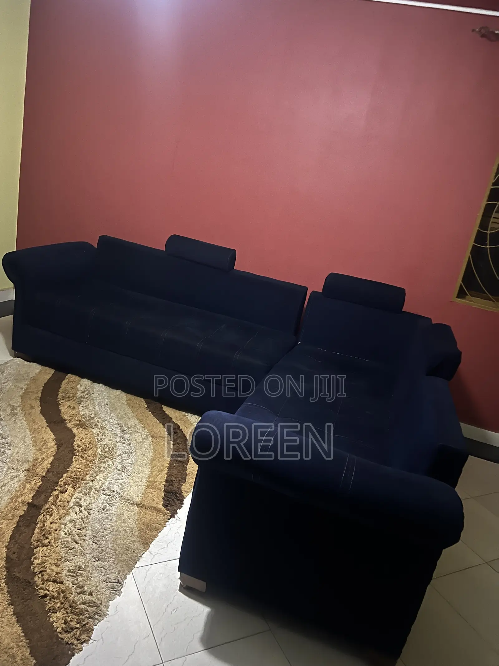 Blue 7 Seater L Couch,