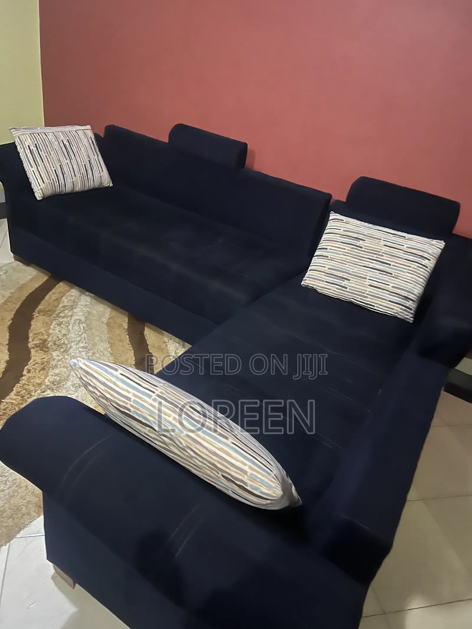 Blue 7 Seater L Couch,