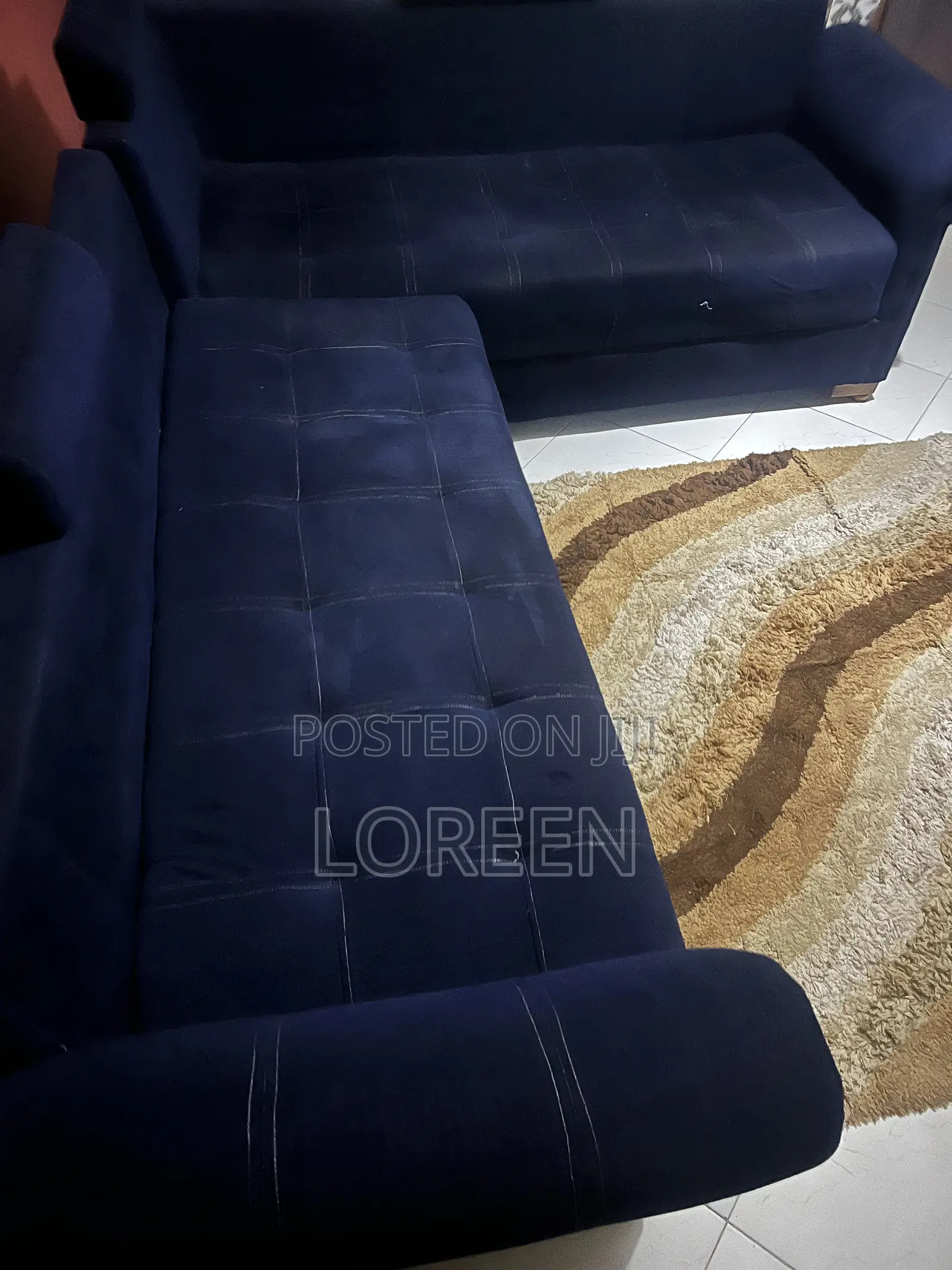 Blue 7 Seater L Couch,