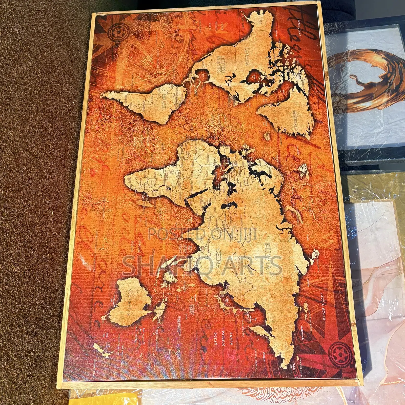 90cm by 60cm World Map Art Framed