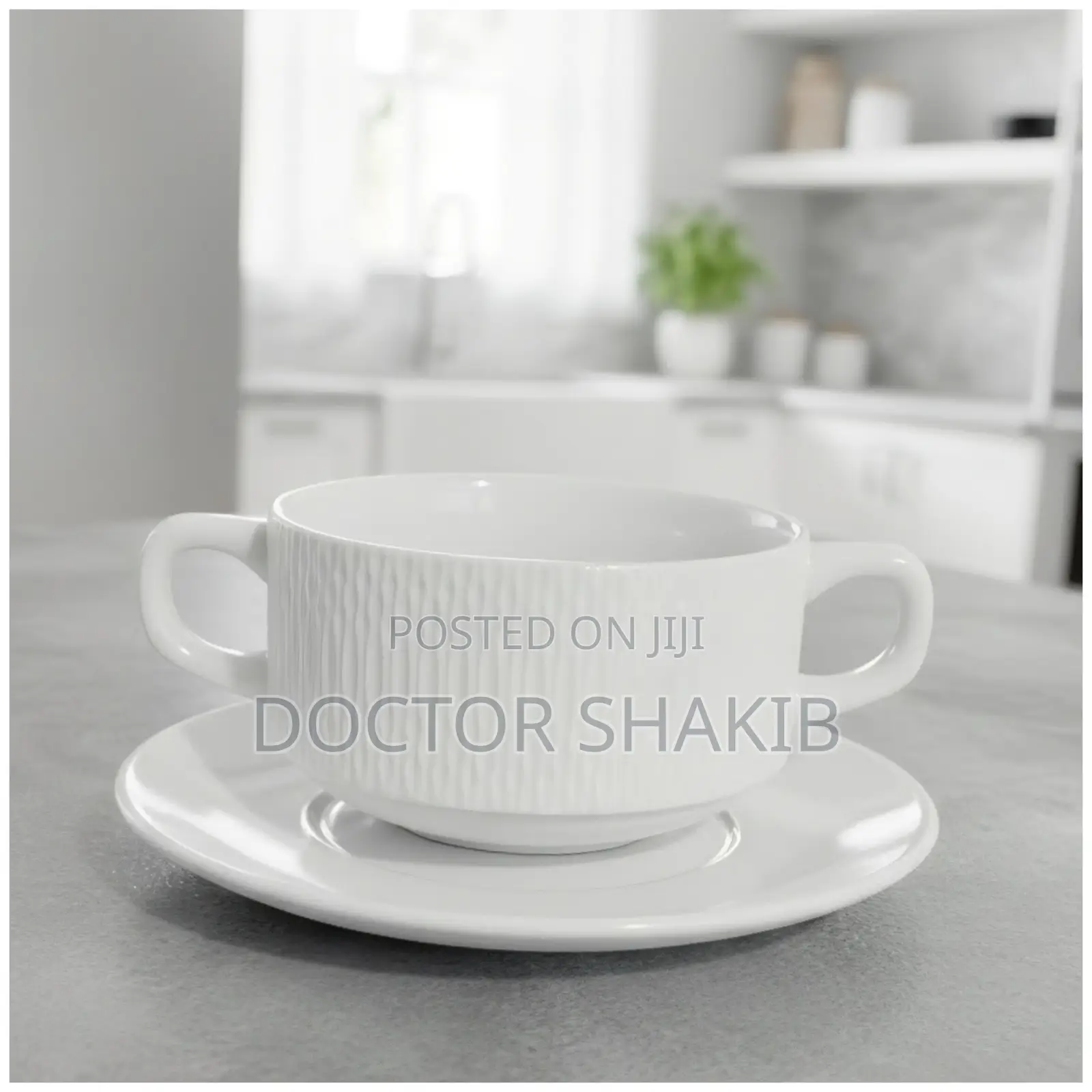 6pcs Ceramic Double-Handled Soup Cup With Matching Saucer