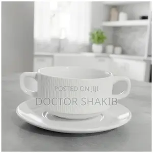 6pcs Ceramic Double-Handled Soup Cup With Matching Saucer
