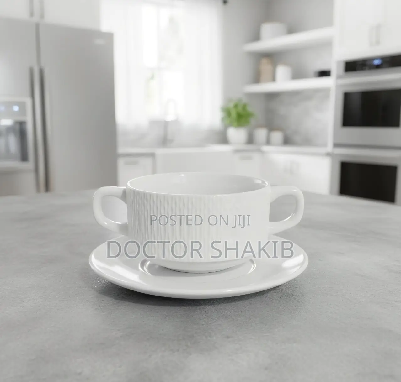6pcs Ceramic Double-Handled Soup Cup With Matching Saucer