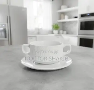 6pcs Ceramic Double-Handled Soup Cup With Matching Saucer