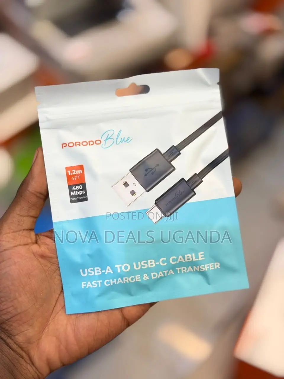 Porodo Blue USB-A to Type-C PVC Cable1.2M, 480Mbps Quick Data Transfer