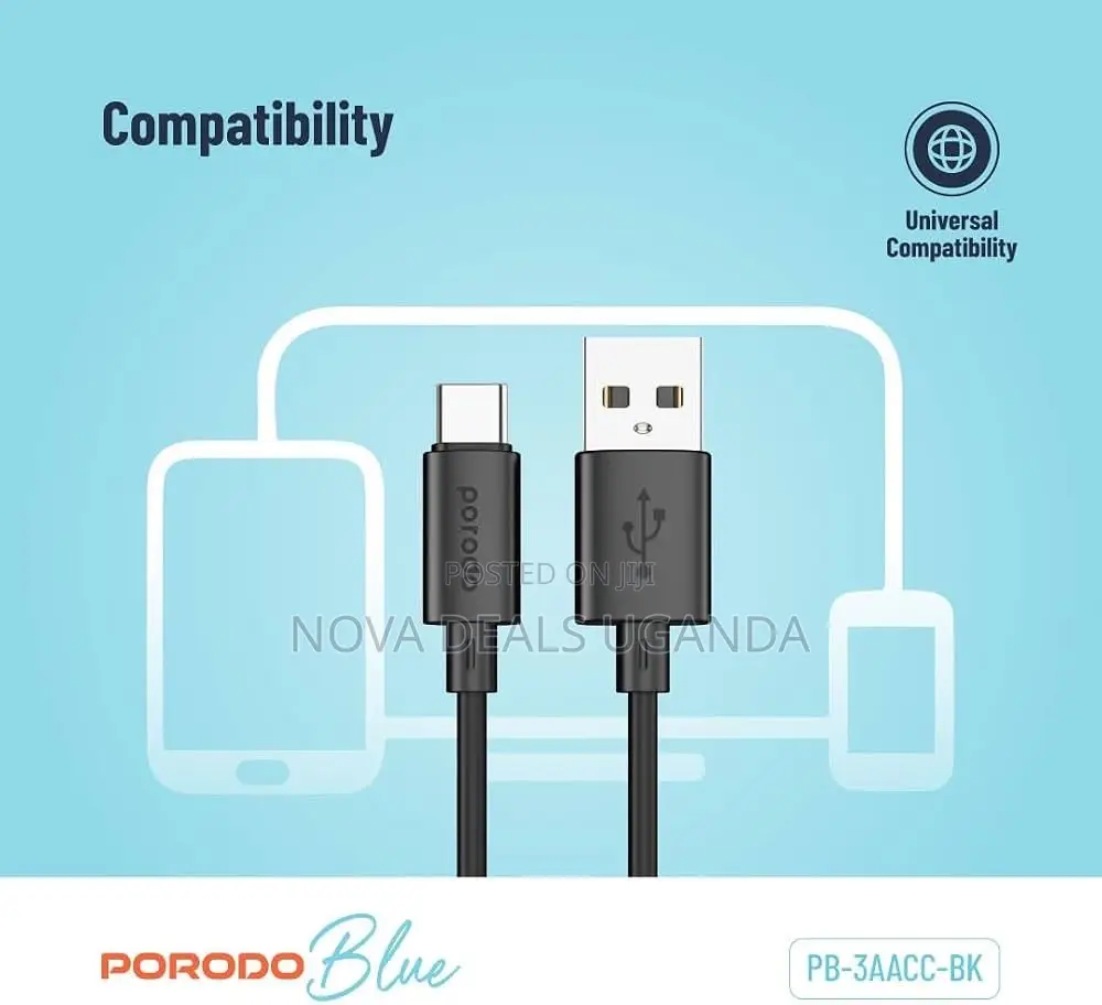 Porodo Blue USB-A to Type-C PVC Cable1.2M, 480Mbps Quick Data Transfer