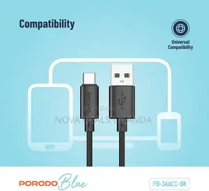 Porodo Blue USB-A to Type-C PVC Cable1.2M, 480Mbps Quick Data Transfer